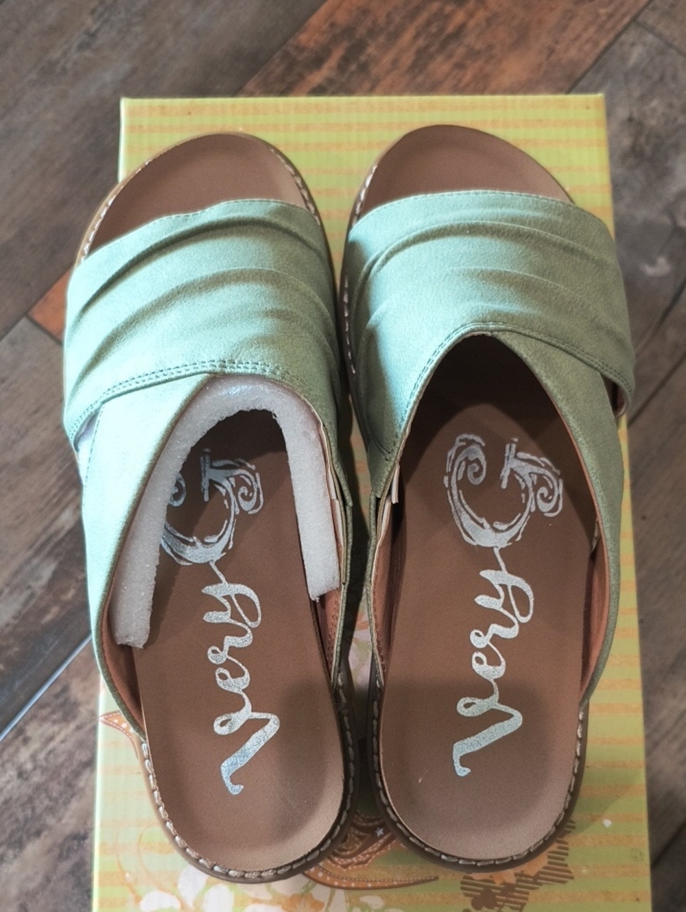 Very G Light Mint Green Slip-On Clog Sandals